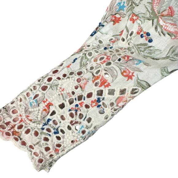 Sundance Large Top Floral Long Sleeve Embroidered Cut-Outs Lightweight Collared - Picture 3 of 8